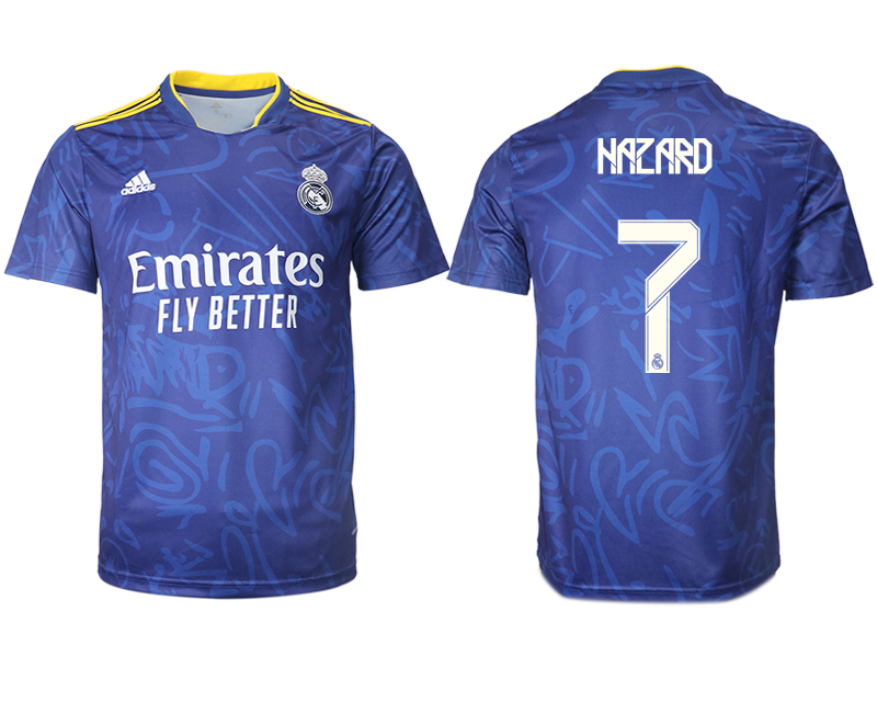 Men 2021-2022 Club Real Madrid away aaa version blue #7 Soccer Jersey->real madrid jersey->Soccer Club Jersey